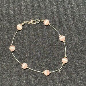 Delicate Pink Bead Silver Bracelet - Women Jewelry